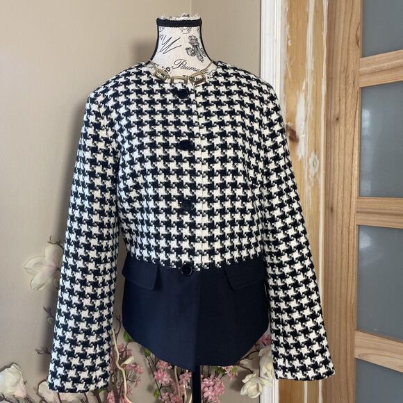 Talbots Jackets & Blazers - Talbots Black White Color Block Houndstooth Wool Blazer Jacket Size 12 Lawyer